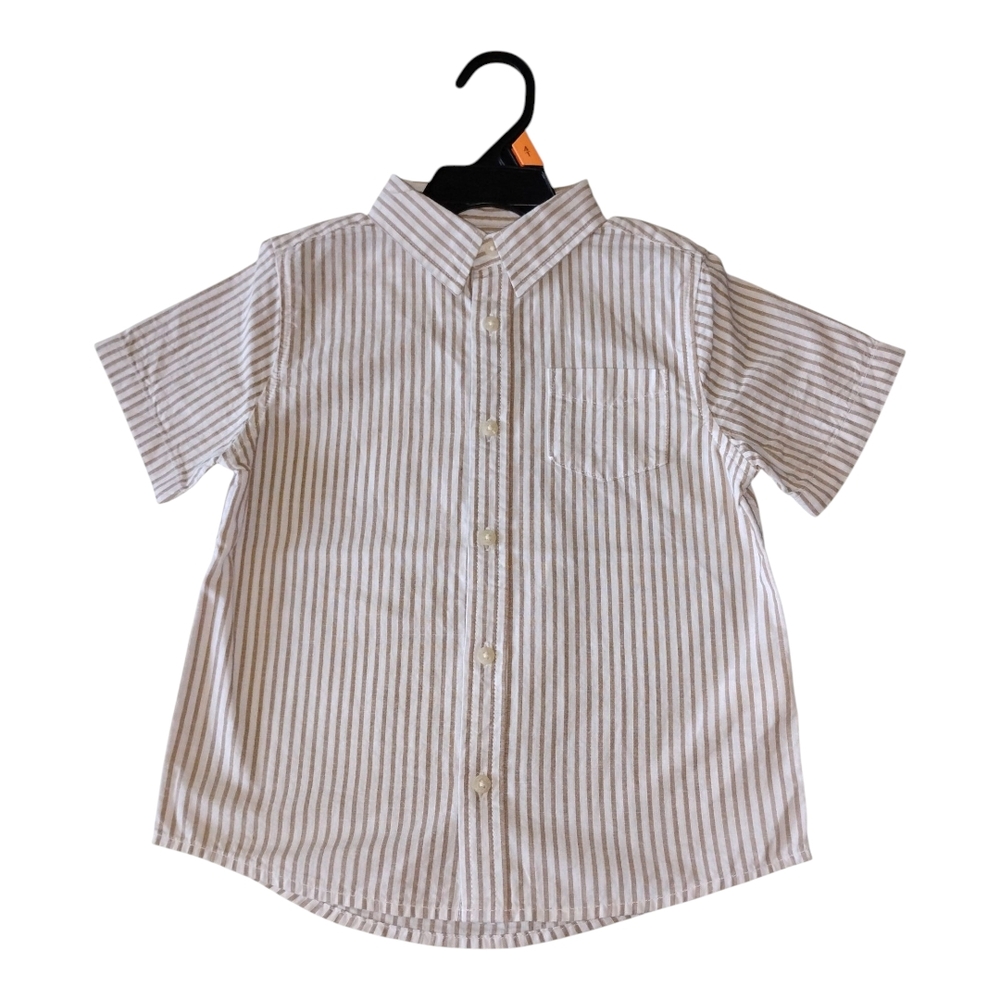 Wonder Nation White and Brown Striped Button Down Shirt